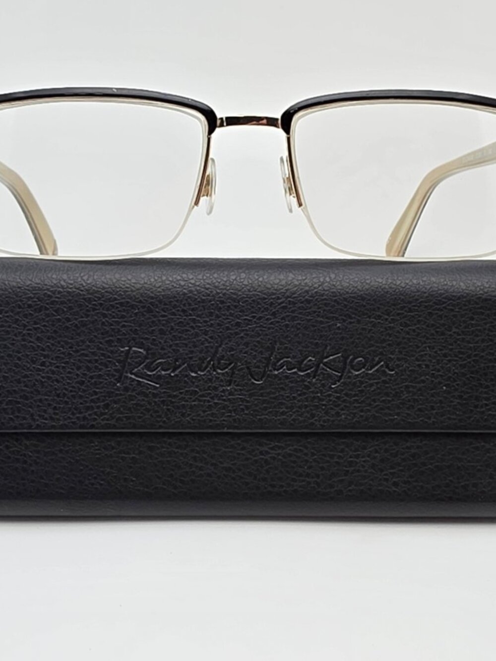 Randy Jackson Zyloware 1042 C021 Black Gold Semi Rimless Eyeglasses Frame w Case